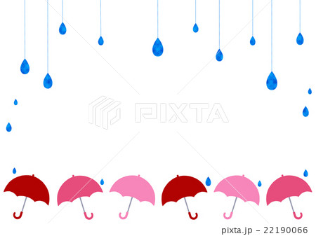赤とピンクの傘と雨のフレームのイラスト素材
