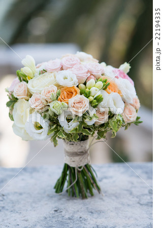 bridal bouquet of roses, freesia, eustoma 22194335