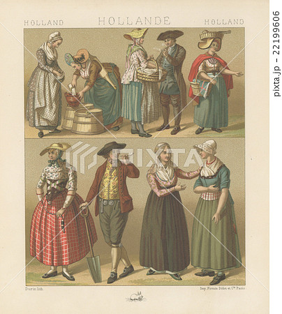 19世紀ファッションイラスト A ラシネ オランダの衣装 のイラスト素材
