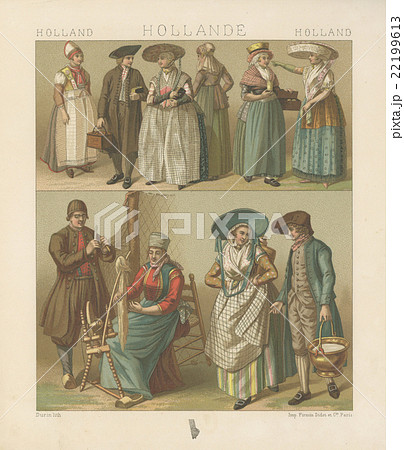 19世紀ファッションイラスト A ラシネ オランダの衣装 のイラスト素材