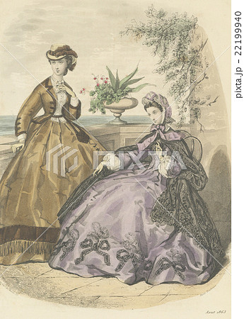 19世紀フランスのファッションプレートのイラスト素材