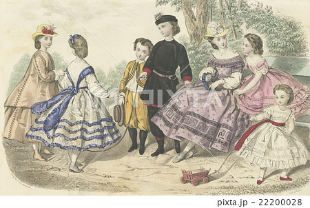 19世紀フランスのファッションプレート 1861のイラスト素材