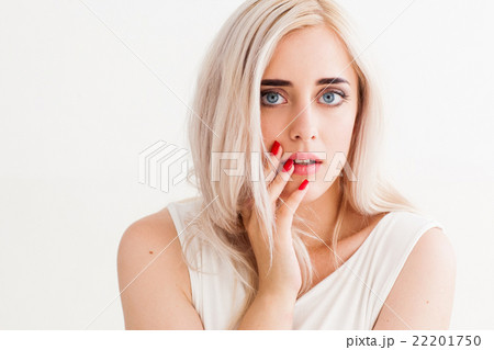Surprised shoked girl covers her mouth 22201750