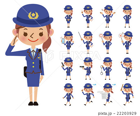 女性警察官のポーズセット 17種 のイラスト素材