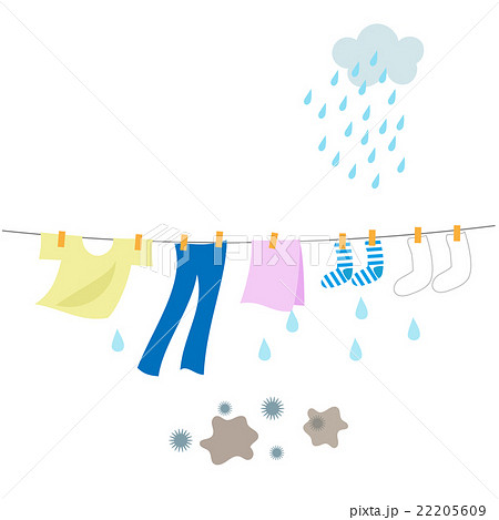 雨の日の洗濯物のイラスト素材