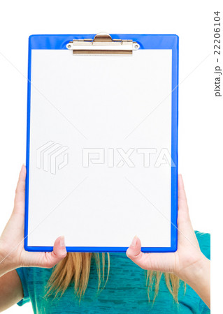 girl college student holds clipboard with empty blank 22206104