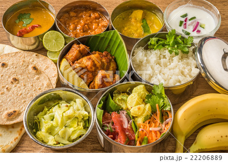 インドの典型的な定食 ミールズ Lunch of meals south India インドの典型的な定食 ミールズ Lunch of meals south India 22206889