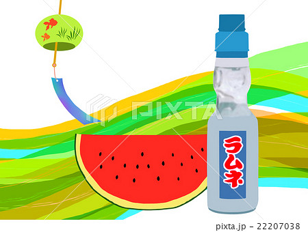 ラムネとスイカと風鈴のイラスト素材