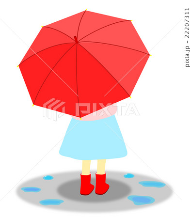 赤い傘を持つ少女のイラスト素材