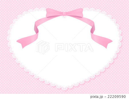 ピンクドット柄 レースハート リボンのかわいいコピースペース ロリィタ バレンタイン ウェディングのイラスト素材