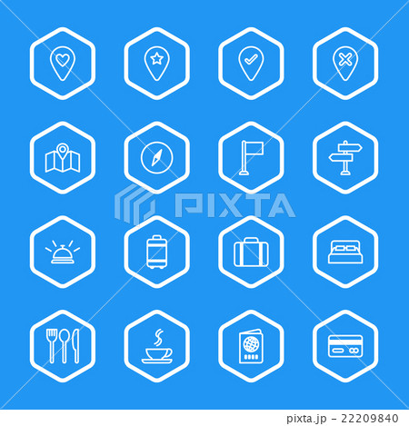 white line travel icon set hexagon frame 22209840