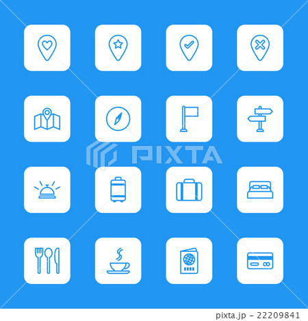 line travel icon set white rounded rectangle 22209841