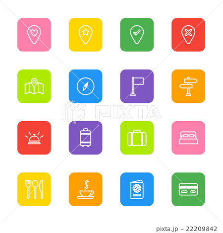 line travel icon set colorful rounded rectangle 22209842