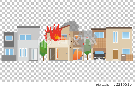 火災 火事 住宅街のイラスト素材