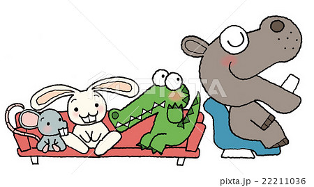 歯医者さんの患者 カバ ワニ ウサギ ねずみのイラスト素材
