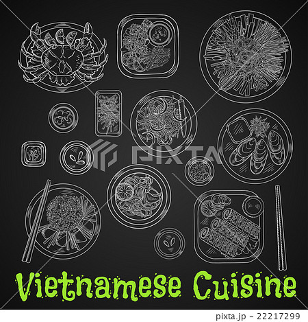 Vietnamese dinner chalk sketch on blackboard 22217299