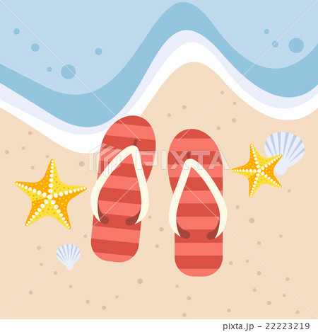 Slippers With Starfish And Shell On The Beachのイラスト素材