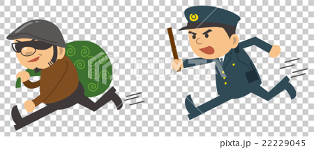 泥棒を追いかける警察官 警棒のイラスト素材