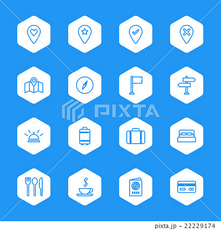line travel icon set white hexagon 22229174