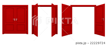両開きドア 赤 3パターンのイラスト素材