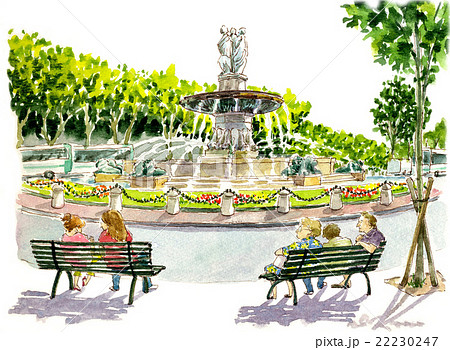 エクサン プロヴァンスの噴水広場のイラスト素材