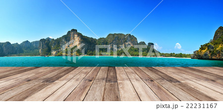 wood terrace against panorama Beautiful seascape wood terrace against panorama Beautiful seascape 22231167
