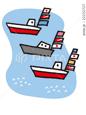 大漁旗と漁船 イラストマップ のイラスト素材