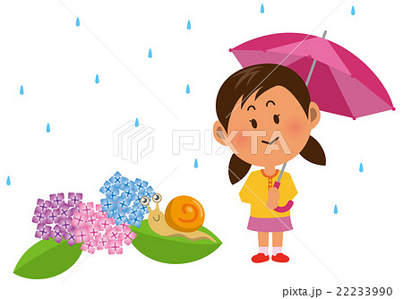 梅雨 女の子とアジサイのイラスト素材