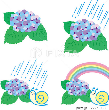 あじさい梅雨６月かたつむり虹レインボー雨のイラスト素材 22240500