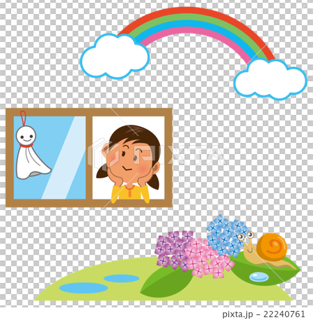 Image illustration of a girl looking out from the window after the rain 22240761