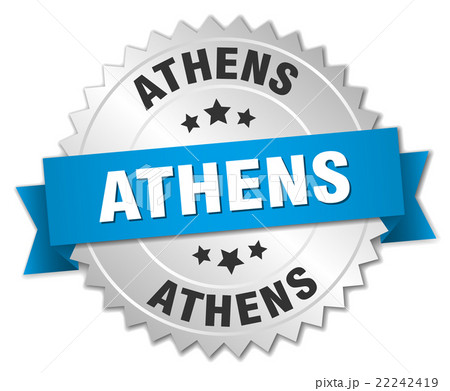 Athens round silver badge with blue ribbon Athens round silver badge with blue ribbon 22242419