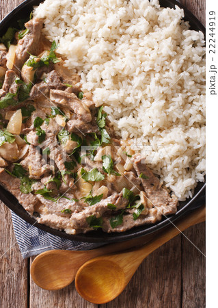beef stroganoff and rice close-up on a plate beef stroganoff and rice close-up on a plate 22244919