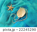 Sea shell with pearl beads composition on turquoise pareo. 22245290