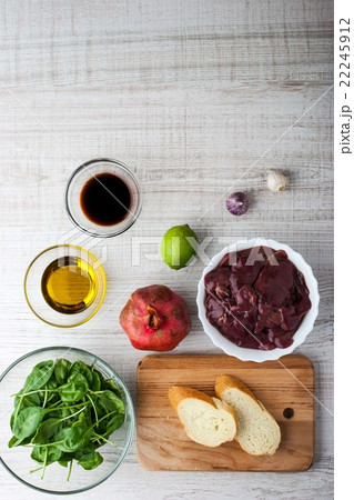 Ingredients for Salad with chicken liver, spinach Ingredients for Salad with chicken liver, spinach 22245912