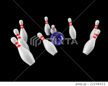 Bowling Ball crashing into the pins. 3D rendering Bowling Ball crashing into the pins. 3D rendering 22246453
