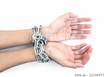 Women hands chained isolated on white background Women hands chained isolated on white background 22246975