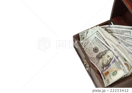 Vintage Opened Wood Box With Dollar Cash Isolated Vintage Opened Wood Box With Dollar Cash Isolated 22253412