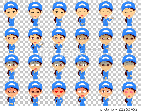 作業着女性 セット 七三ポニーテール 帽子 のイラスト素材