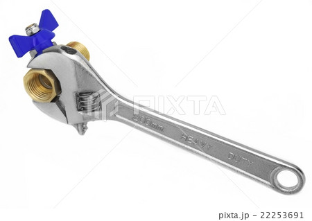 Ball Valve Grabbed With Adjustable Wrench Isolated 22253691