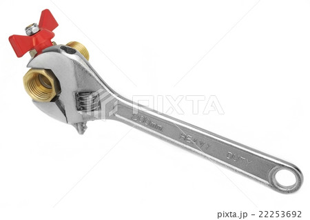 Ball Valve Grabbed With Adjustable Wrench Isolated Ball Valve Grabbed With Adjustable Wrench Isolated 22253692