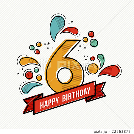 Colorful happy birthday number 6 flat line design 22263872