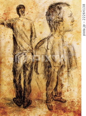 art drawing man and abstract sepia background. art drawing man and abstract sepia background. 22264138