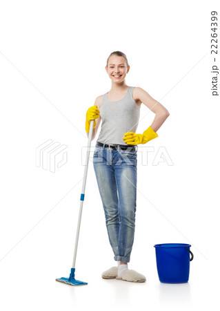 Smiling woman with swab isolated Smiling woman with swab isolated 22264399