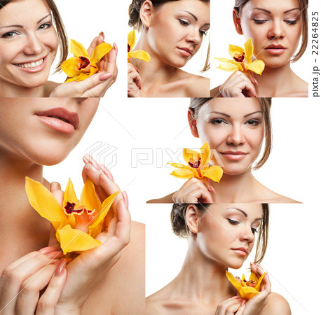 Collage of portraits beautiful woman with orange Collage of portraits beautiful woman with orange 22264825