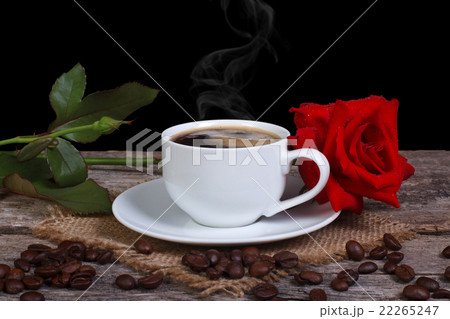 Hot black coffee and red rose Hot black coffee and red rose 22265247