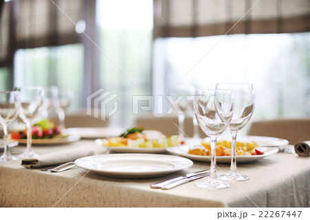 Snacks and glasses for wine set in restaurant Snacks and glasses for wine set in restaurant 22267447