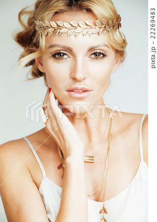 young blond woman dressed like ancient greek 22269483