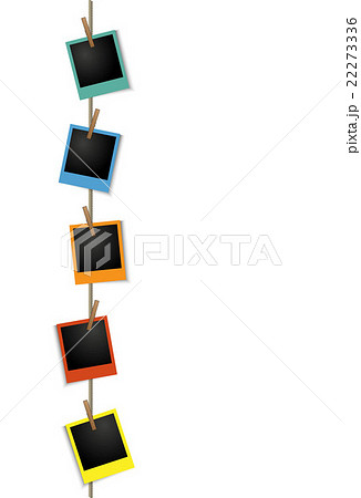 縦に飾ったカラフルな写真のフレームのイラスト素材