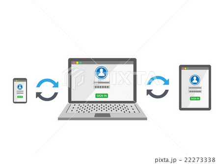 同期したスマートデバイスとログイン画面のイラスト素材