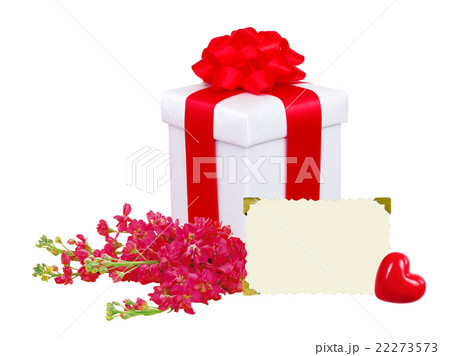 gift box with red bow, flowers and greeting card gift box with red bow, flowers and greeting card 22273573